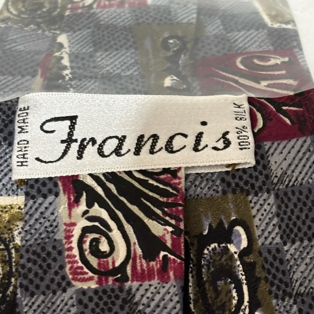 Francis 100% silk Hand made Men's Multicolor Patterned Tie Standard size